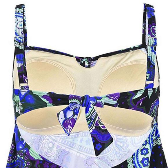 Plus Swim Tankini Set Women's Size 26 Blue Paisley Floral Print Swimwear - Picture 7 of 7